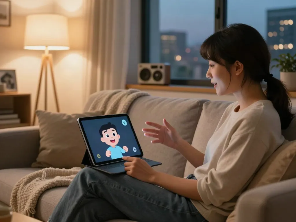 Engaging with an AI companion using https://companion.crushon.ai/ in a cozy home environment.